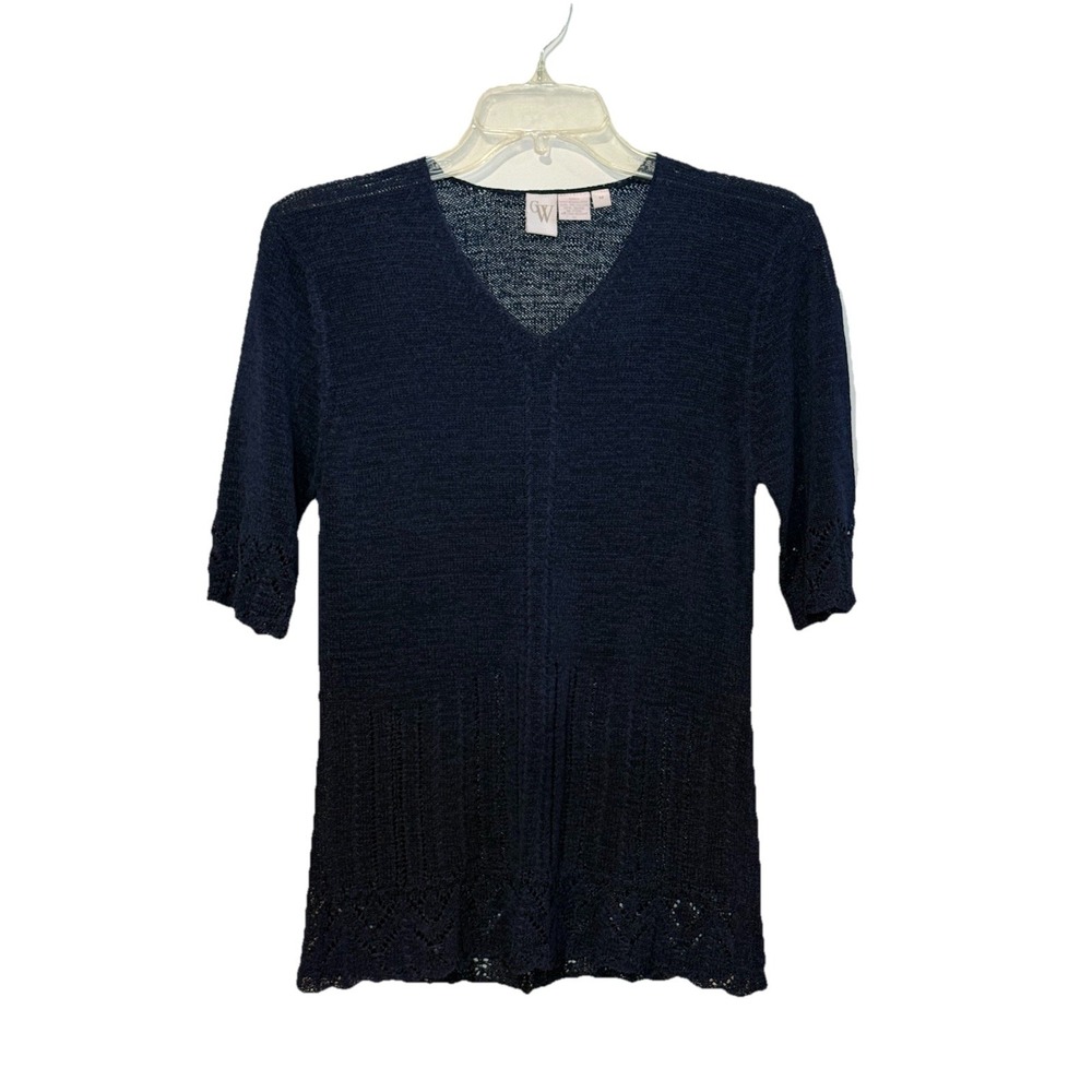 Vintage 90s Navy Blue Knit Sweater Clifford &‎ Willis MED Dainty Feminine Sheer